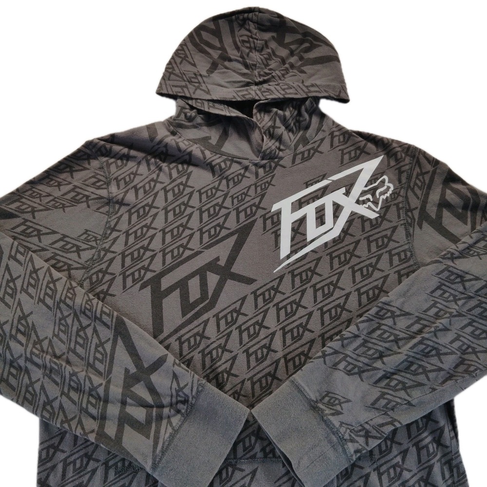 Vintage Y2K Fox Racing All Over Print Hoodie Men's Size Large Lightweight